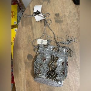 Nwt Anthropologie silver beaded bag